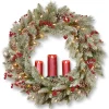 25" To 36" Wreath-National Tree Company Pre-Lit Artificial 'Feel Real' Christmas Wreath, Green, Bristle Berry Pine, White Lights, Decorated With Berry Clusters, Pine Cones, Candle Holder, Christmas Collection, 36 Inches