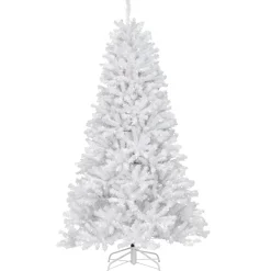 Full-National Tree Company Pre-Lit Artificial Full Christmas Tree, White, North Valley Spruce, White Lights, Includes Stand, 7 Feet