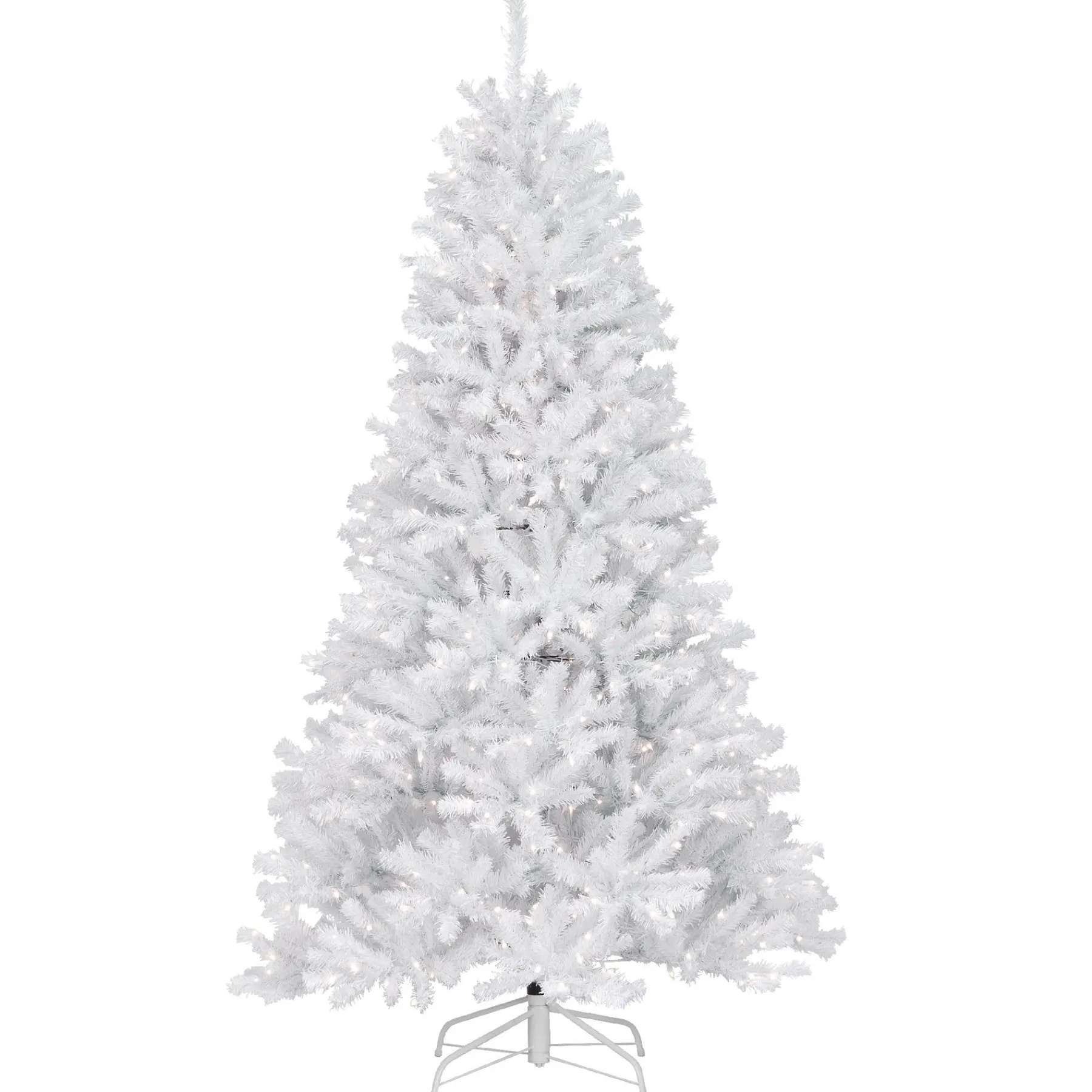 Full-National Tree Company Pre-Lit Artificial Full Christmas Tree, White, North Valley Spruce, White Lights, Includes Stand, 7 Feet