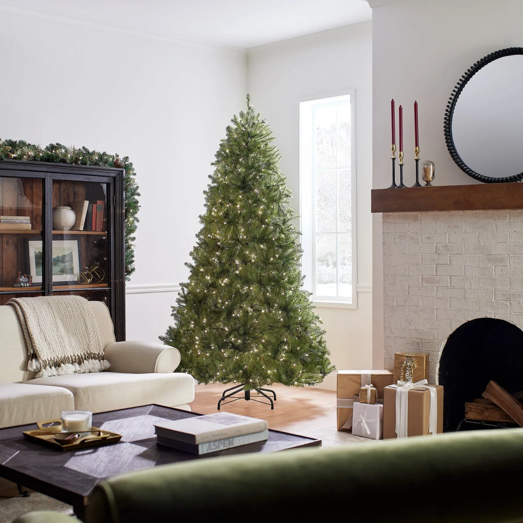 7Ft - 9Ft-National Tree Company Pre-Lit Artificial Full Christmas Tree, Green, Dunhill Fir, White Lights, Includes Stand, 7.5 Feet