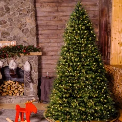 Full-National Tree Company Pre-Lit Artificial Full Christmas Tree, Green, White Lights, Includes Stand, 10 Feet