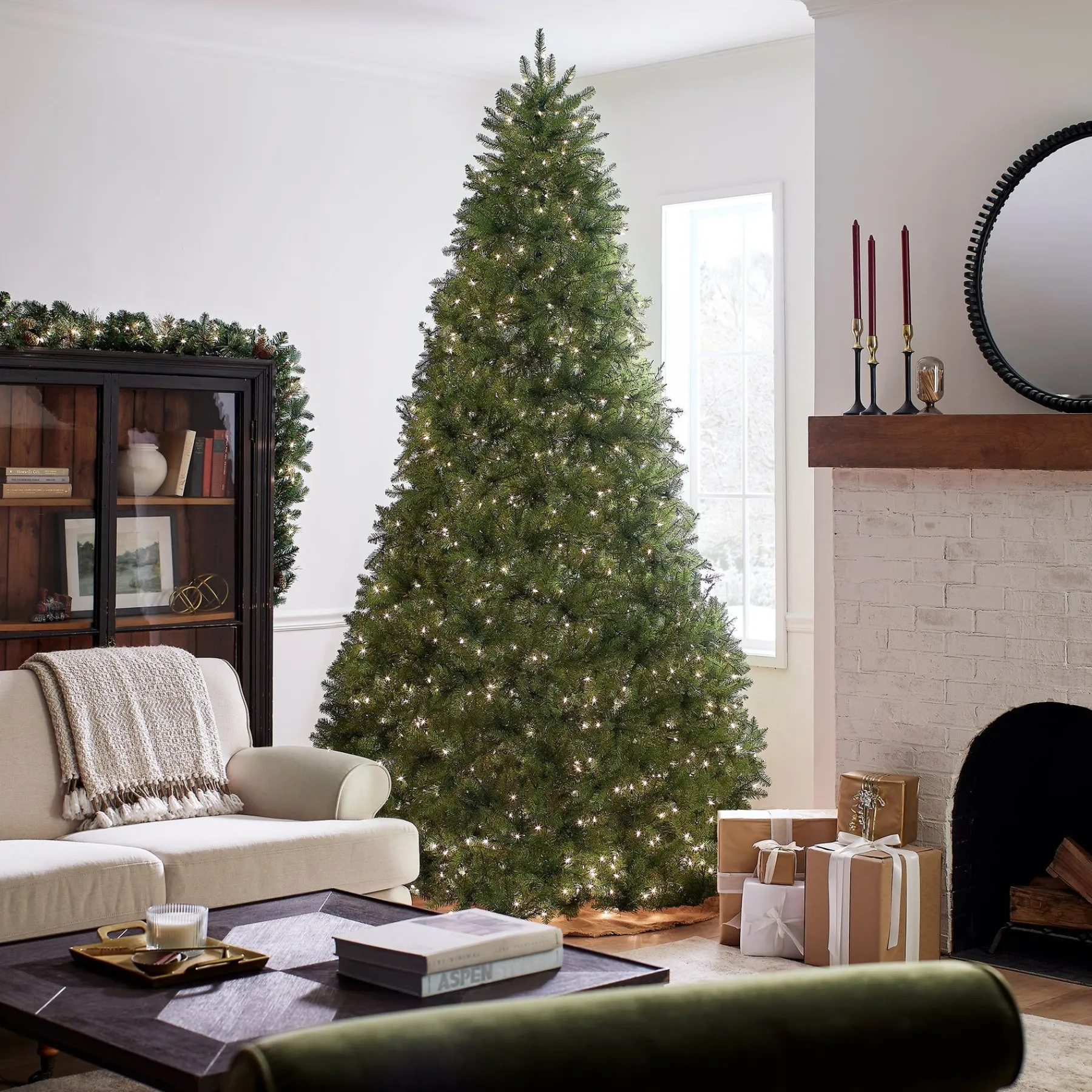 Full-National Tree Company Pre-Lit Artificial Full Christmas Tree, Green, White Lights, Includes Stand, 10 Feet