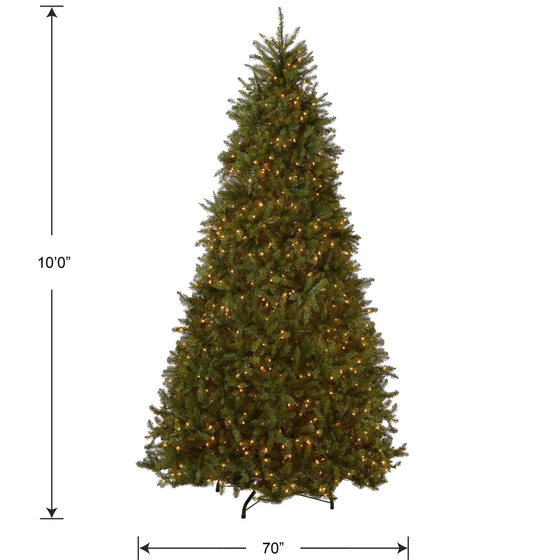 Full-National Tree Company Pre-Lit Artificial Full Christmas Tree, Green, White Lights, Includes Stand, 10 Feet