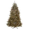 Full-National Tree Company Pre-Lit Artificial Full Christmas Tree, Green, Dunhill Fir, White Lights, Decorated With Pine Cones, Berry Clusters, Frosted Branches, Includes Stand, 7 Feet