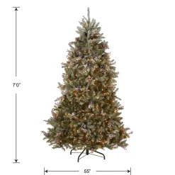 Full-National Tree Company Pre-Lit Artificial Full Christmas Tree, Green, Dunhill Fir, White Lights, Decorated With Pine Cones, Berry Clusters, Frosted Branches, Includes Stand, 7 Feet
