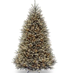 National Tree Company Full^Pre-Lit Artificial Full Christmas Tree, Blue, Dunhill Fir, White Lights, Includes Stand, 7.5 Feet