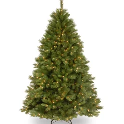 Full-National Tree Company Pre-Lit Artificial Full Christmas Tree, Green, Winchester Pine, White Lights, Includes Stand, 7.5 Feet