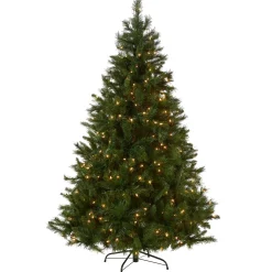 Full-National Tree Company Pre-Lit Artificial Full Christmas Tree, Green, Winchester Pine, White Lights, Includes Stand, 7.5 Feet