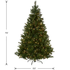 Full-National Tree Company Pre-Lit Artificial Full Christmas Tree, Green, Winchester Pine, White Lights, Includes Stand, 7.5 Feet