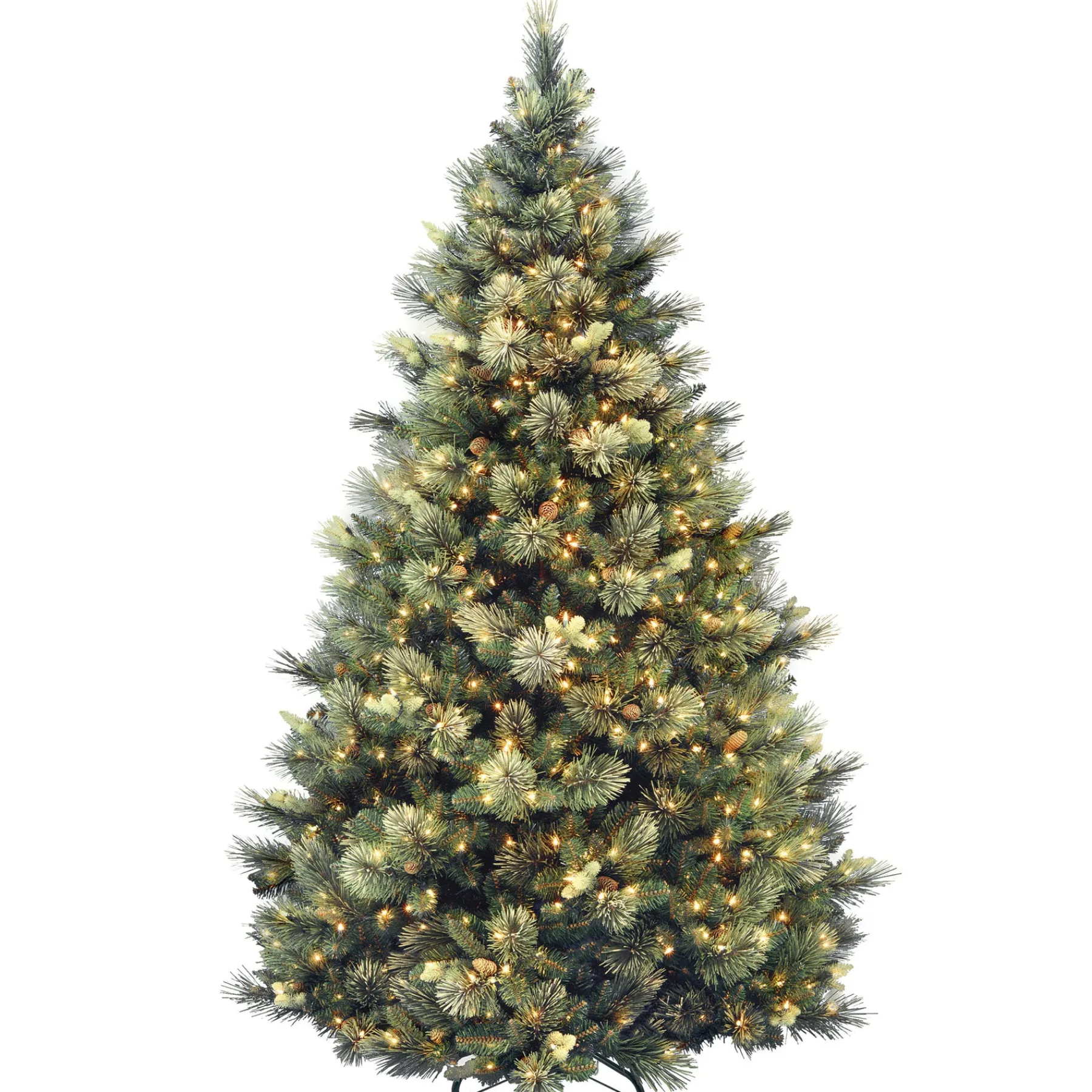 National Tree Company Full^Pre-Lit Artificial Full Christmas Tree, Green, Carolina Pine, White Lights, Includes Stand, 7.5 Feet