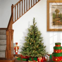 5Ft - 6Ft-National Tree Company Pre-Lit Artificial Full Christmas Tree, Green, Carolina Pine, White Lights, Flocked With Pine Cones, Includes Stand, 4.5 Feet