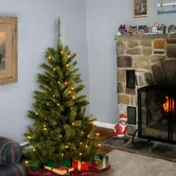 Clear-National Tree Company Pre-Lit Artificial Full Christmas Tree, Green, Canadian Fir Grande, White Lights, Includes Stand, 4 Feet