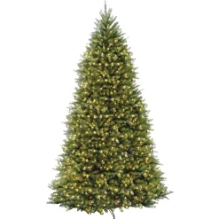 National Tree Company Full^Pre-Lit Artificial Full Christmas Tree, Green, Dunhill Fir, White Lights, Includes Stand, 12 Feet