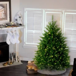 5Ft - 6Ft-National Tree Company Pre-Lit Artificial Full Christmas Tree, Blue, Dunhill Fir, White Lights, Includes Stand, 4.5 Feet