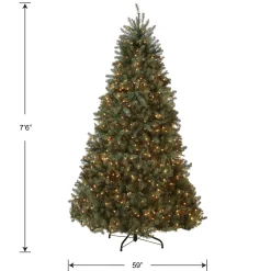 Full-National Tree Company Pre-Lit Artificial Full Christmas Tree, Blue, Dunhill Fir, White Lights, Includes Stand, 7.5 Feet
