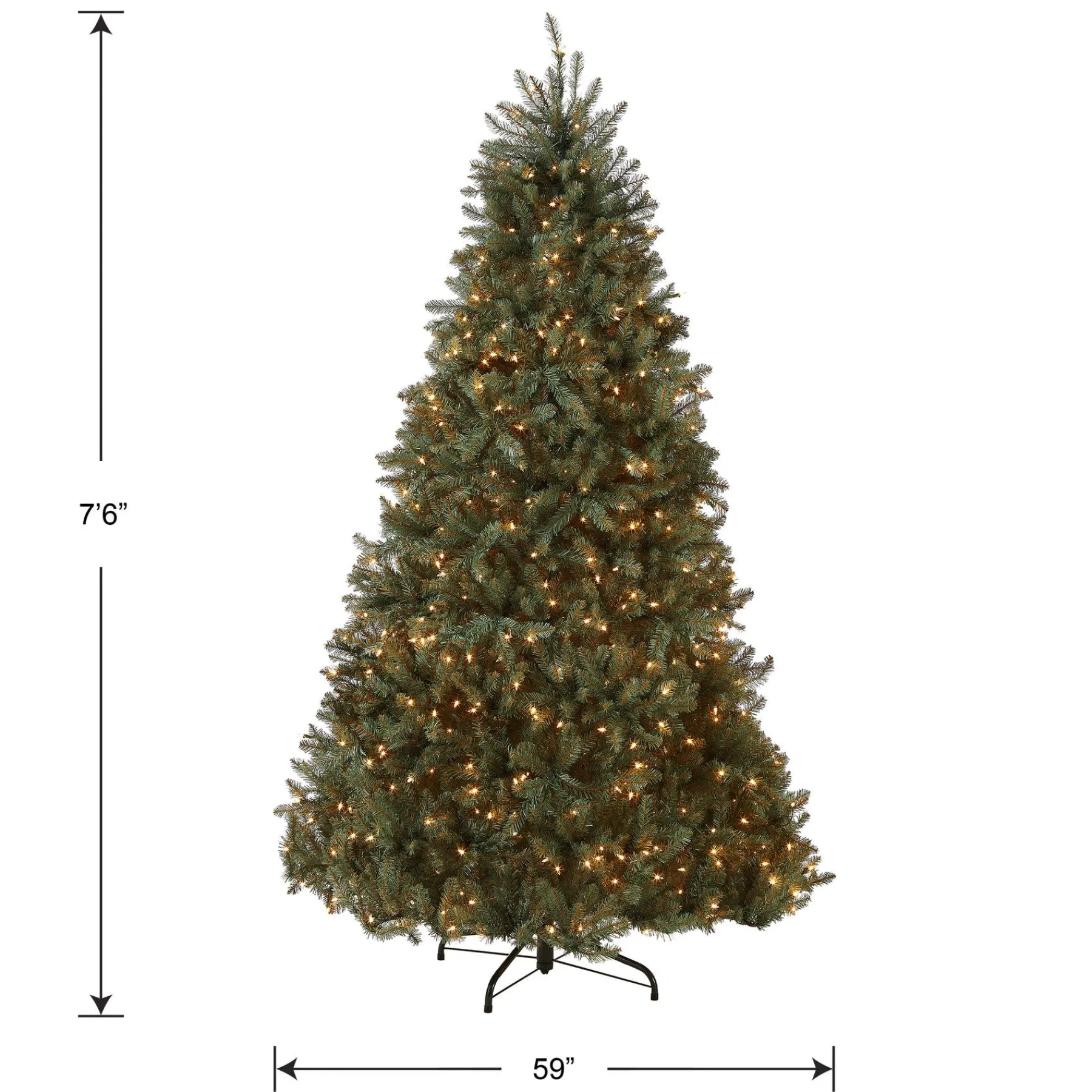 Full-National Tree Company Pre-Lit Artificial Full Christmas Tree, Blue, Dunhill Fir, White Lights, Includes Stand, 7.5 Feet