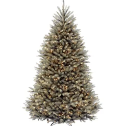 Full-National Tree Company Pre-Lit Artificial Full Christmas Tree, Blue, Dunhill Fir, White Lights, Includes Stand, 7.5 Feet