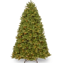 Full-National Tree Company Pre-Lit Artificial Full Christmas Tree, Green, Newberry Spruce, Clear Lights, Includes Stand, 7.5 Feet