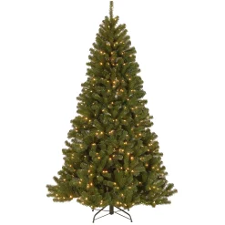 7Ft - 9Ft-National Tree Company Pre-Lit Artificial Full Christmas Tree, Green, North Valley Spruce, White Lights, Includes Stand, 7.5 Feet