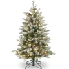 National Tree Company Full^Pre-Lit Artificial Full Christmas Tree, Green, Dunhill Fir, White Lights, Decorated With Pine Cones, Berry Clusters, Frosted Branches, Includes Stand, 4.5 Feet