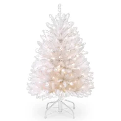 Full-National Tree Company Pre-Lit Artificial Full Christmas Tree, White, Dunhill Fir, White Lights, Includes Stand, 4.5 Feet