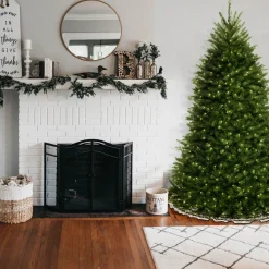 Full-National Tree Company Pre-Lit Artificial Full Christmas Tree, Blue, Dunhill Fir, White Lights, Includes Stand, 6.5 Feet