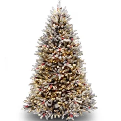 National Tree Company Full^Pre-Lit Artificial Full Christmas Tree, Green, Dunhill Fir, White Lights, Includes Stand, 6.5 Feet
