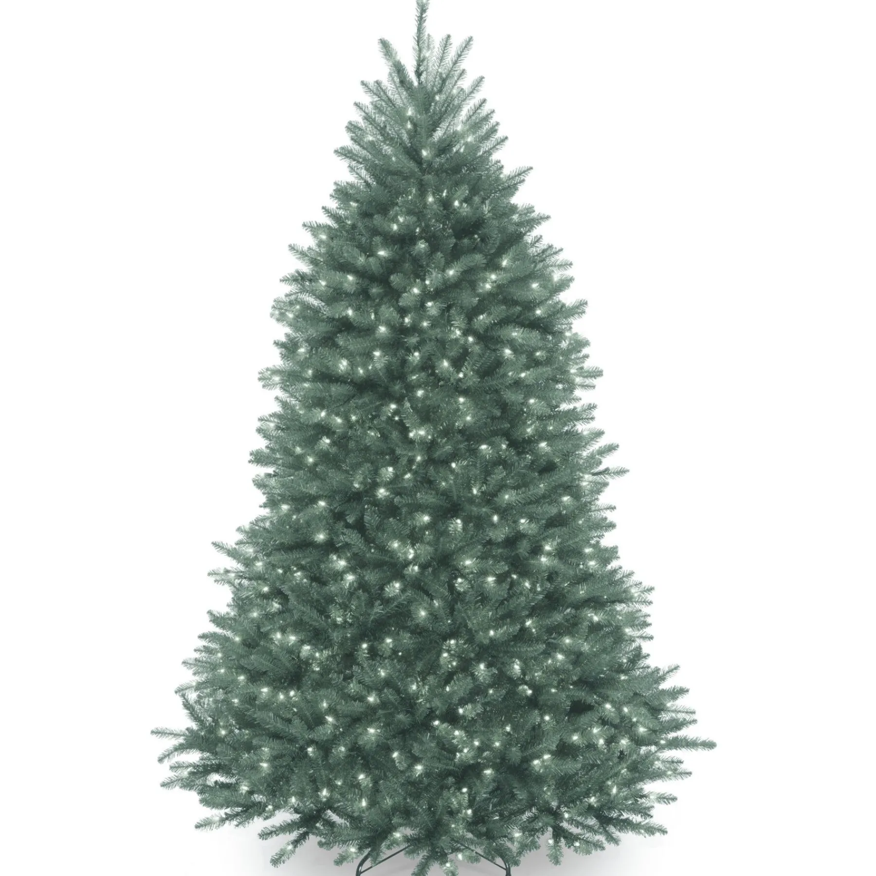 Full-National Tree Company Pre-Lit Artificial Full Christmas Tree, Blue, Dunhill Fir, White Lights, Includes Stand, 7 Feet