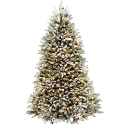 7Ft - 9Ft-National Tree Company Pre-Lit Artificial Full Christmas Tree, Green, Dunhill Fir, White Lights, Decorated With Pine Cones, Berry Clusters, Frosted Branches, Includes Stand, 7.5 Feet