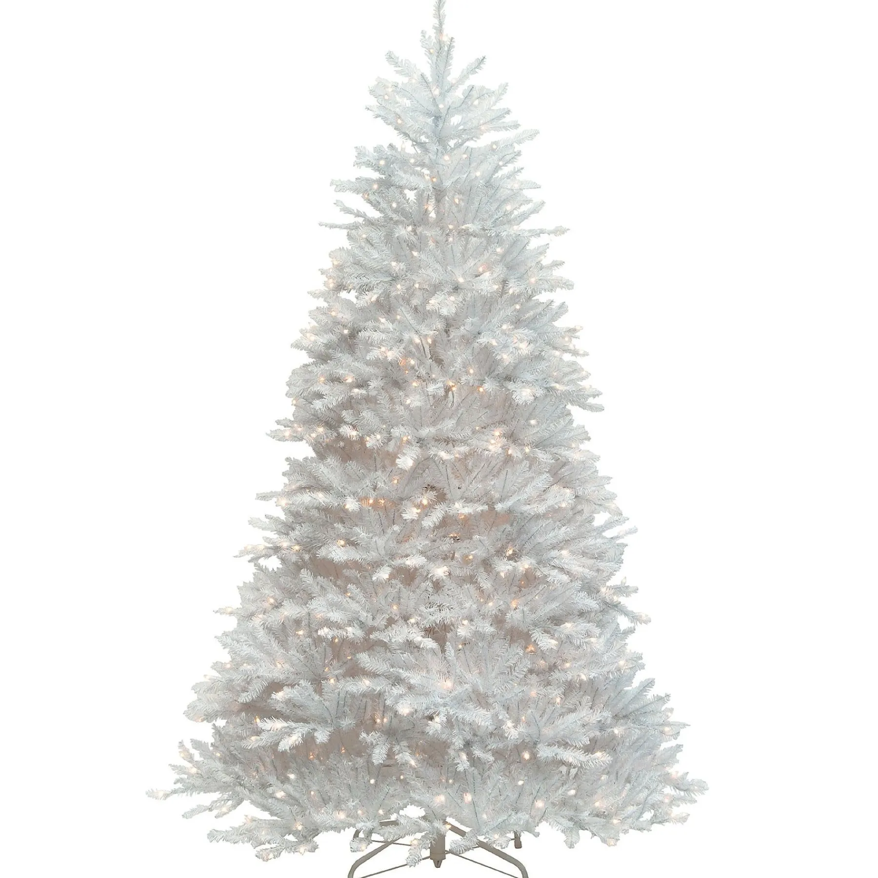 Full-National Tree Company Pre-Lit Artificial Full Christmas Tree, White, Dunhill Fir, White Lights, Includes Stand, 7.5 Feet