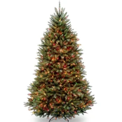 National Tree Company Full^Pre-Lit Artificial Full Christmas Tree, Green, Dunhill Fir, Multicolor Lights, Includes Stand, 6.5 Feet