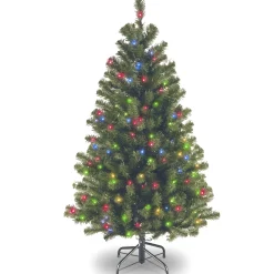 National Tree Company Full^Pre-Lit Artificial Full Christmas Tree, Green, North Valley Spruce, Multicolor Lights, Includes Stand, 4.5 Feet