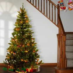 5Ft - 6Ft-National Tree Company Pre-Lit Artificial Full Christmas Tree, Green, Canadian Fir Grande, Multicolor Lights, Includes Stand, 6 Feet