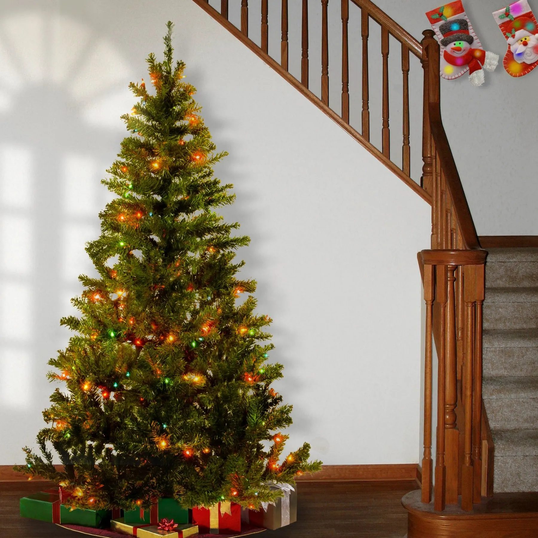 5Ft - 6Ft-National Tree Company Pre-Lit Artificial Full Christmas Tree, Green, Canadian Fir Grande, Multicolor Lights, Includes Stand, 6 Feet