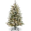 Full-National Tree Company Pre-Lit Artificial Full Christmas Tree, Green, Dunhill Fir, White Lights, Decorated With Pine Cones, Berry Clusters, Frosted Branches, Includes Stand, 4.5 Feet