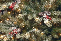 Full-National Tree Company Pre-Lit Artificial Full Christmas Tree, Green, Dunhill Fir, White Lights, Decorated With Pine Cones, Berry Clusters, Frosted Branches, Includes Stand, 4.5 Feet