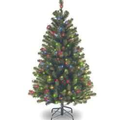 Full-National Tree Company Pre-Lit Artificial Full Christmas Tree, Green, North Valley Spruce, Multicolor Lights, Includes Stand, 4.5 Feet