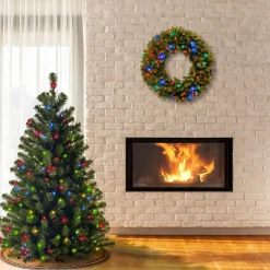 Full-National Tree Company Pre-Lit Artificial Full Christmas Tree, Green, North Valley Spruce, Multicolor Lights, Includes Stand, 4.5 Feet