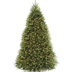 National Tree Company Full^Pre-Lit Artificial Full Christmas Tree, Green, Dunhill Fir, White Lights, Includes Stand, 9 Feet
