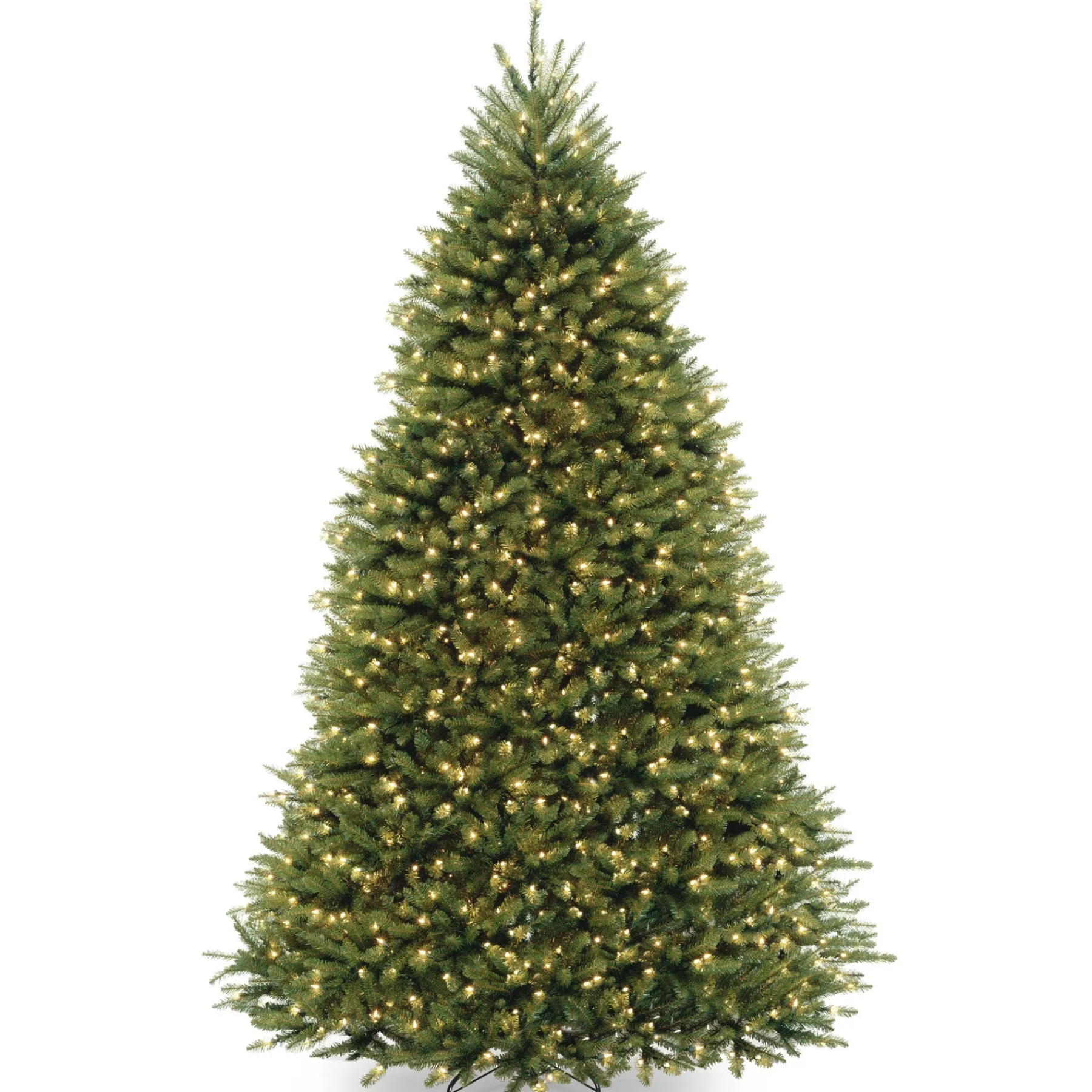 National Tree Company Full^Pre-Lit Artificial Full Christmas Tree, Green, Dunhill Fir, White Lights, Includes Stand, 9 Feet