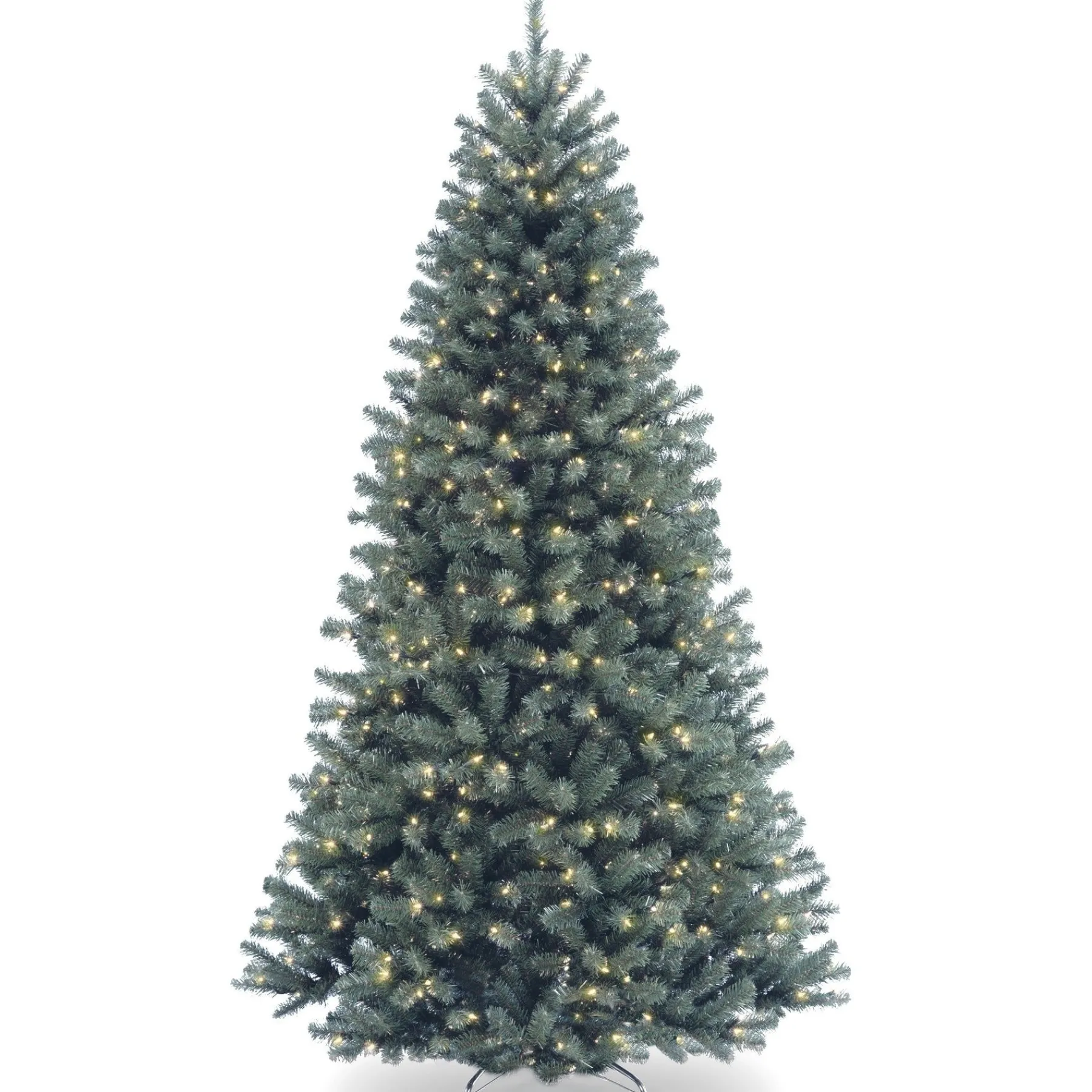 Full-National Tree Company Pre-Lit Artificial Full Christmas Tree, Blue, North Valley Spruce, White Lights, Includes Stand, 9 Feet