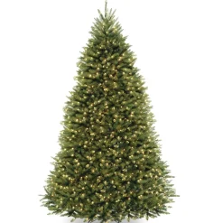 National Tree Company Full^Pre-Lit Artificial Full Christmas Tree, Green, Dunhill Fir, Dual Color Led Lights, Includes Stand, 10 Feet