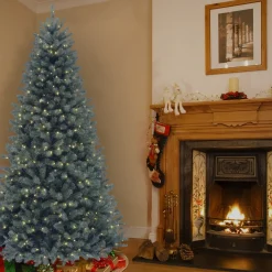7Ft - 9Ft-National Tree Company Pre-Lit Artificial Full Christmas Tree, Blue, North Valley Spruce, White Lights, Includes Stand, 9 Feet