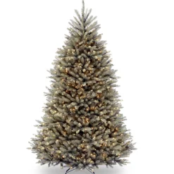 Full-National Tree Company Pre-Lit Artificial Full Christmas Tree, Blue, Dunhill Fir, White Lights, Includes Stand, 7.5 Feet
