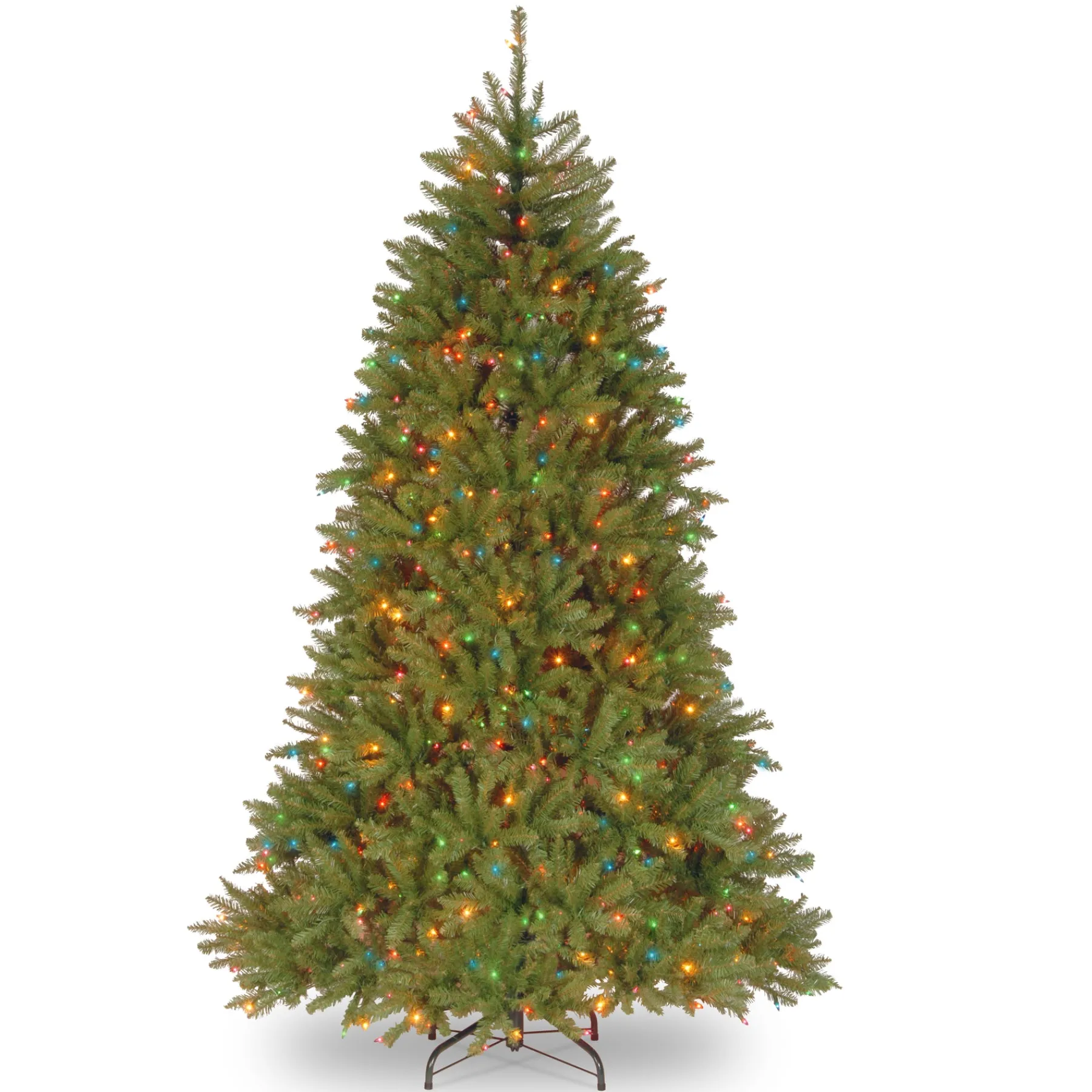 National Tree Company Full^Pre-Lit Artificial Full Christmas Tree, Green, Dunhill Fir, Multicolor Lights, Includes Stand, 7.5 Feet