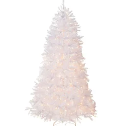 Full-National Tree Company Pre-Lit Artificial Full Christmas Tree, White, Dunhill Fir, White Lights, Includes Stand, 6.5 Feet