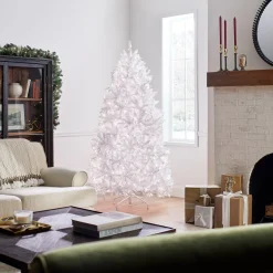 Full-National Tree Company Pre-Lit Artificial Full Christmas Tree, White, Dunhill Fir, White Lights, Includes Stand, 6.5 Feet