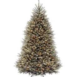 National Tree Company Full^Pre-Lit Artificial Full Christmas Tree, Blue, Dunhill Fir, White Lights, Includes Stand, 7.5 Feet