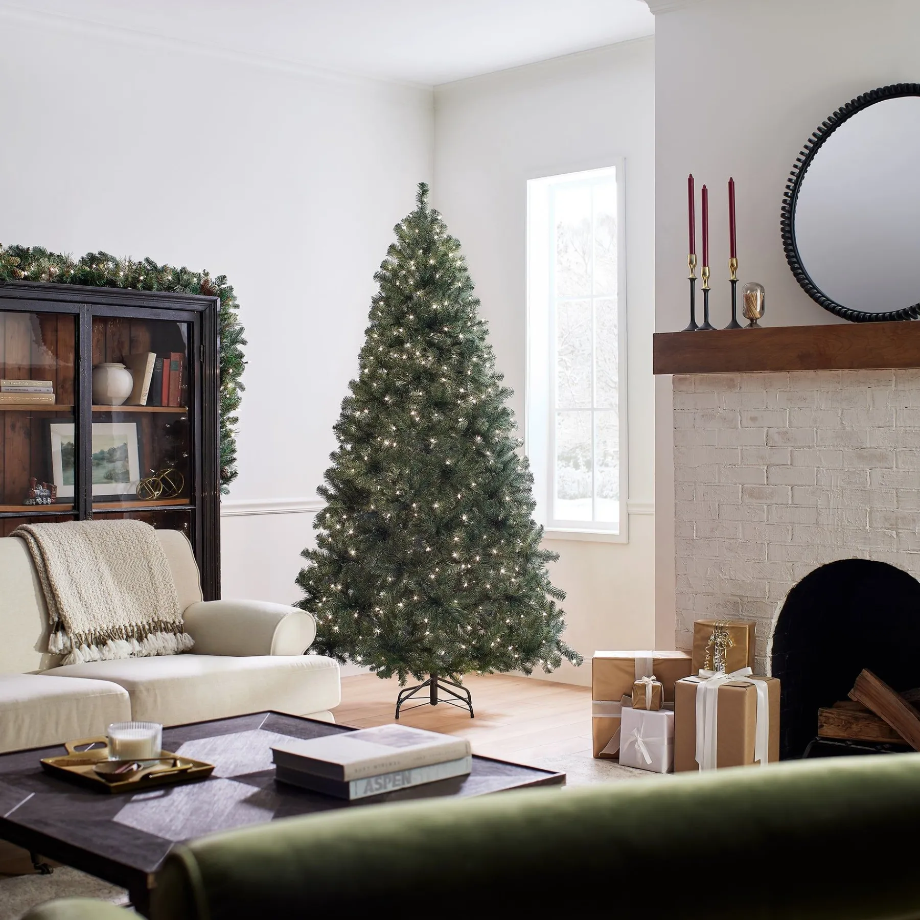 7Ft - 9Ft-National Tree Company Pre-Lit Artificial Full Christmas Tree, Blue, North Valley Spruce, White Lights, Includes Stand, 7.5 Feet