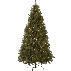 7Ft - 9Ft-National Tree Company Pre-Lit Artificial Full Christmas Tree, Blue, North Valley Spruce, White Lights, Includes Stand, 7.5 Feet